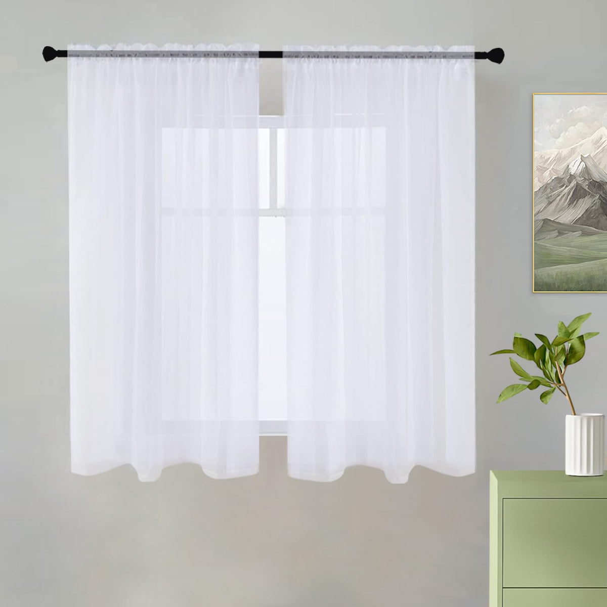 youleyar Solid Sheer Rod Pocket Curtain Voile Draperies 2 Panels White Beige Black Grey Coffee 52 Inch Width 84 Inch Long 1 Pair for Kitchen Bedroom Children Living Room Yard (Orange,52Wｘ84L)