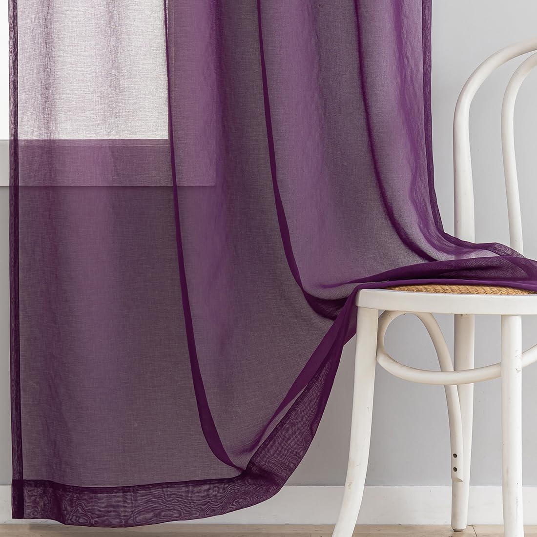 MYSTIC-HOME Sheer Curtains White 63 Inch Length, Rod Pocket Voile Drapes for Living Room, Bedroom, Window Treatments Semi Crinkle Curtain Panels for Yard, Patio, Villa, Parlor, Set of 2, 52"x 63"