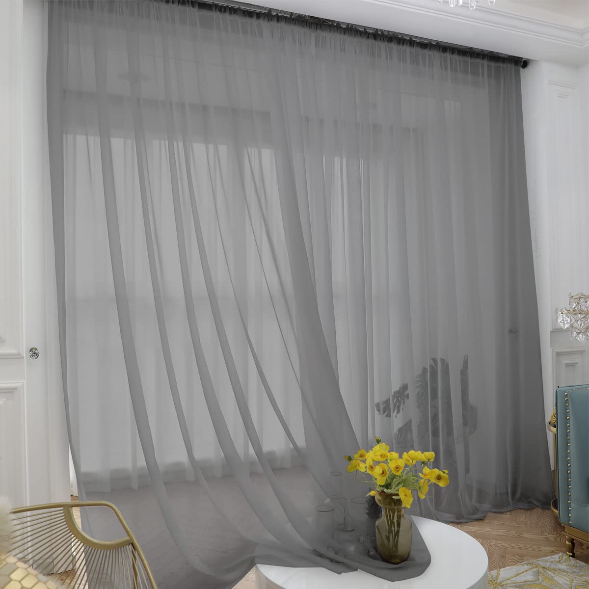 ABCHOME White Sheer Curtains 84 Inches Long 2 Panels,Rod Pocket Voile Semi Sheer Window Curtains for Kitchen, Bedroom and Living Room(White, 52 W x 84 L)