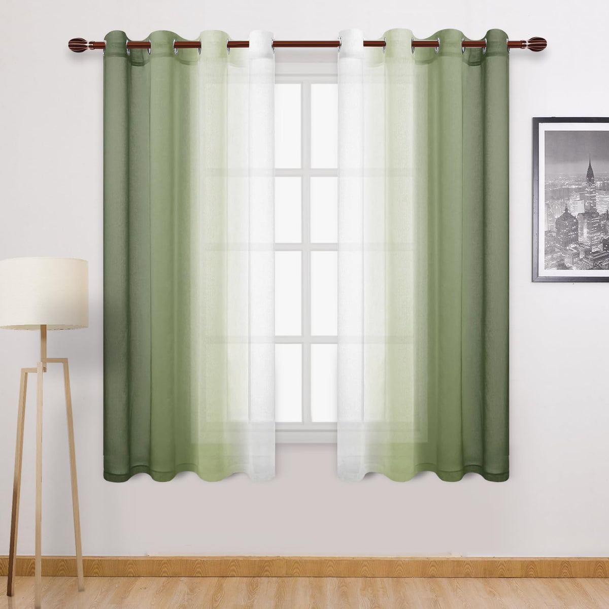 DWCN Blue Linen Ombre Sheer Curtains - Semi Voile Gradient Grommet Top Curtains for Bedroom and Living Room, Set of 2 Window Curtain Panels, 52 x 84 Inches Long, Denim Blue