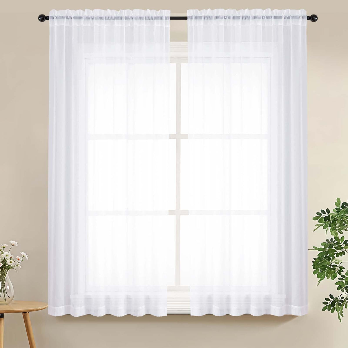 LIVEKID White Sheer Curtains 84 Inches Long 2 Panels - Light Filtering Breathable Voile Textured Sheer Curtains for Bedroom/Living Room, Rod Pocket Soft Elagant & Airy Solid Drapes, W42 x L84