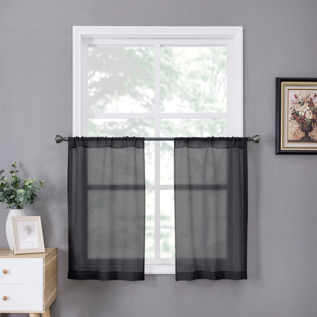 Tollpiz Sheer Curtains Linen Textured Bedroom Curtain Sheers Light Filtering Rod Pocket Voile Curtains for Living Room, 54 x 63 inches Long, White, Set of 2 Panels