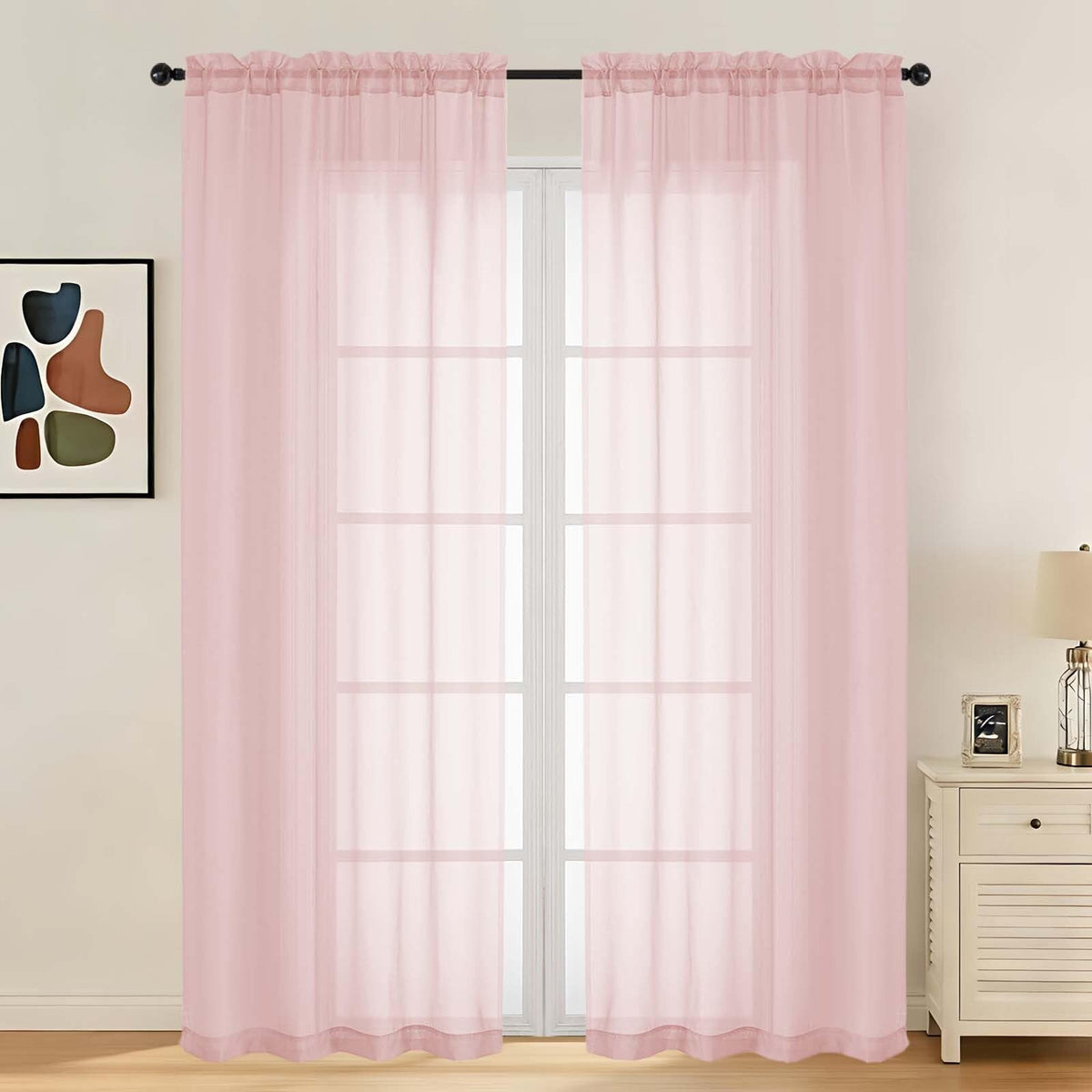 LIVEKID White Sheer Curtains 84 Inches Long 2 Panels - Light Filtering Breathable Voile Textured Sheer Curtains for Bedroom/Living Room, Rod Pocket Soft Elagant & Airy Solid Drapes, W42 x L84