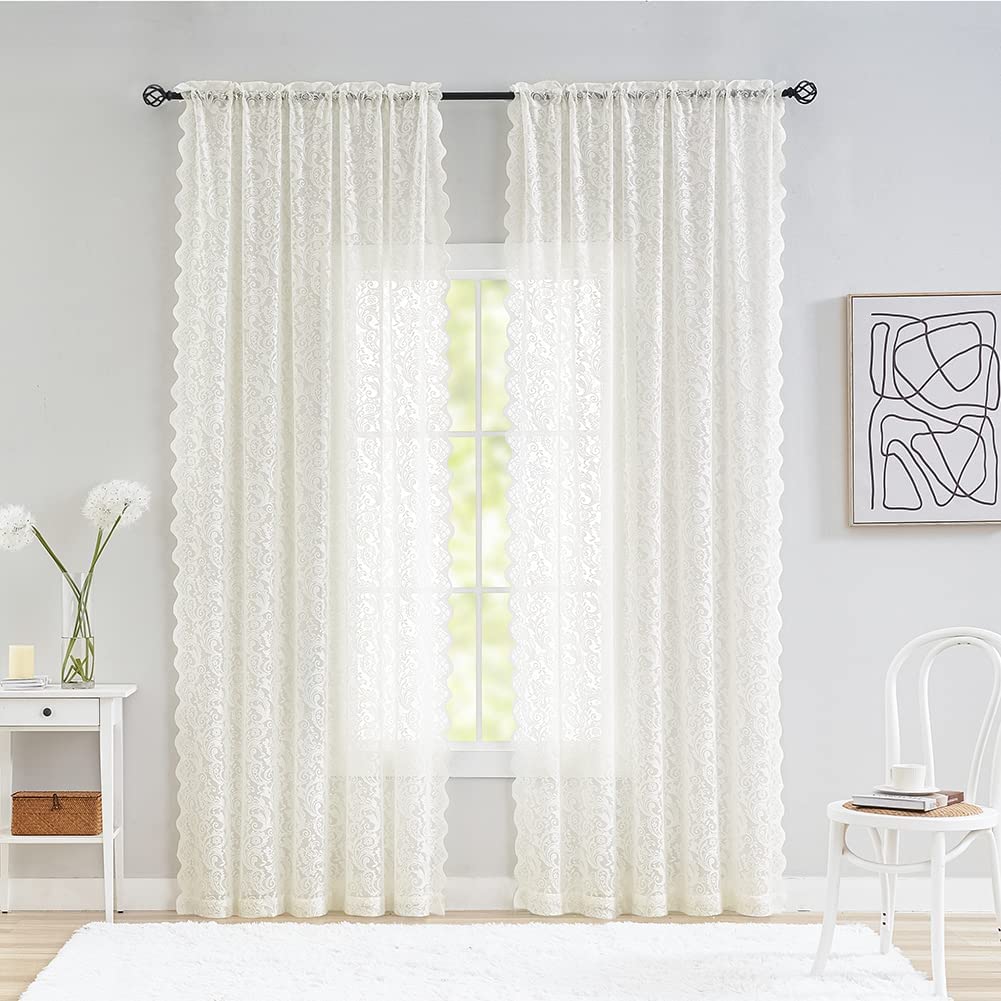 ALIGOGO Black Lace Curtains for Bedroom, Gothic Style, 52W x 63L Inch