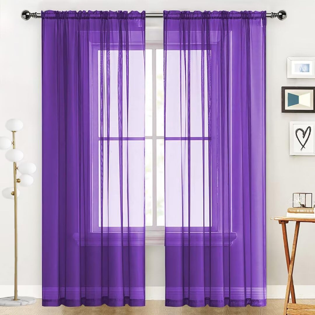 SpaceDresser Basic Rod Pocket Sheer Voile Window Curtain Panels White 1 Pair 2 Panels 52 Width 84 Inch Long for Kitchen Bedroom Children Living Room Yard(White,52 W x 84 L)
