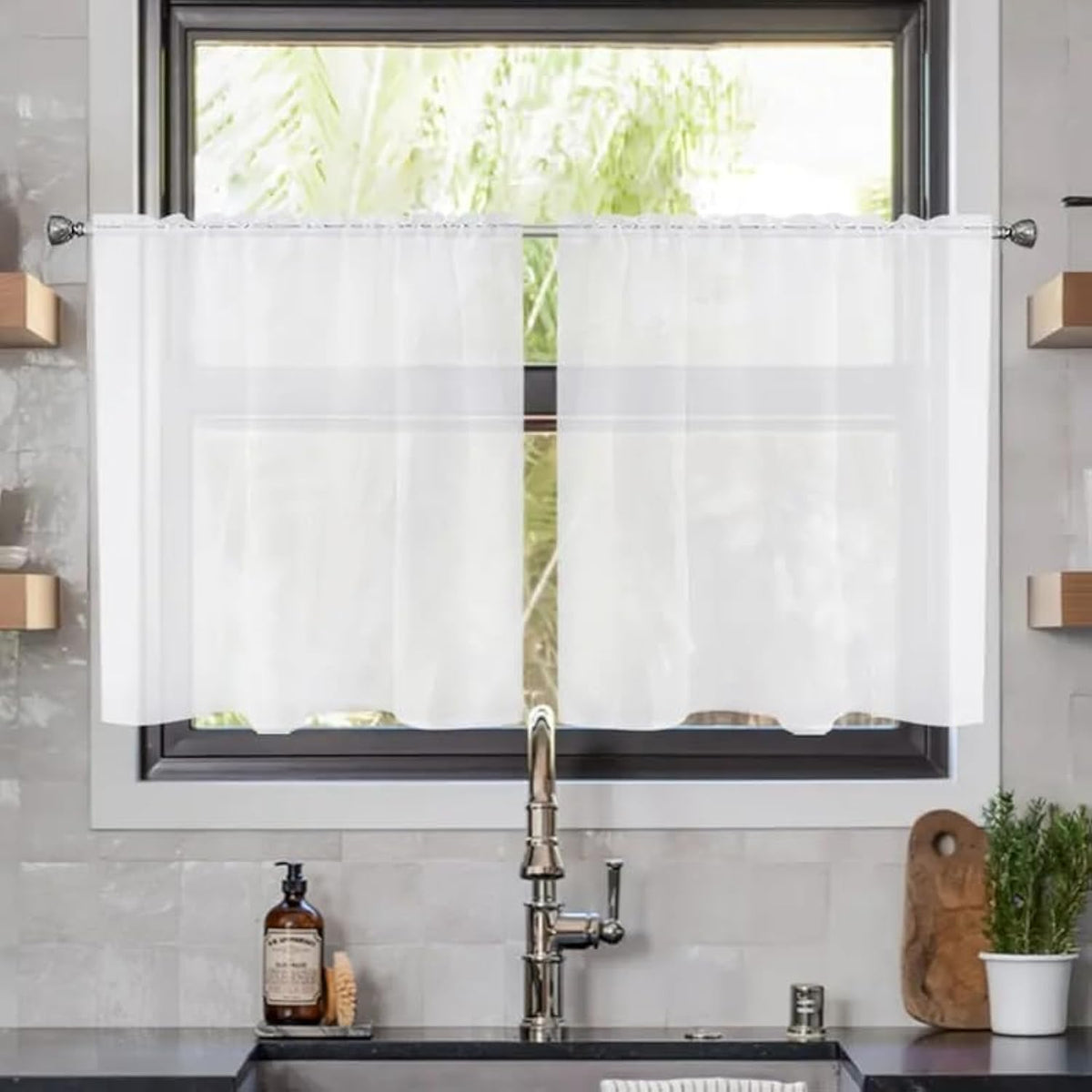 youleyar Solid Sheer Rod Pocket Curtain Voile Draperies 2 Panels White Beige Black Grey Coffee 52 Inch Width 84 Inch Long 1 Pair for Kitchen Bedroom Children Living Room Yard (Orange,52Wｘ84L)