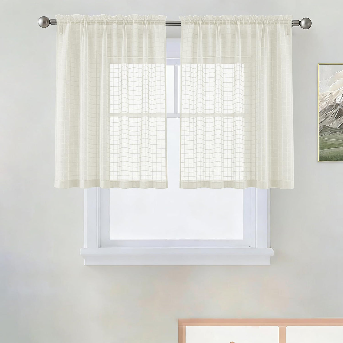 SpaceDresser Basic Rod Pocket Sheer Voile Window Curtain Panels White 1 Pair 2 Panels 52 Width 84 Inch Long for Kitchen Bedroom Children Living Room Yard(White,52 W x 84 L)