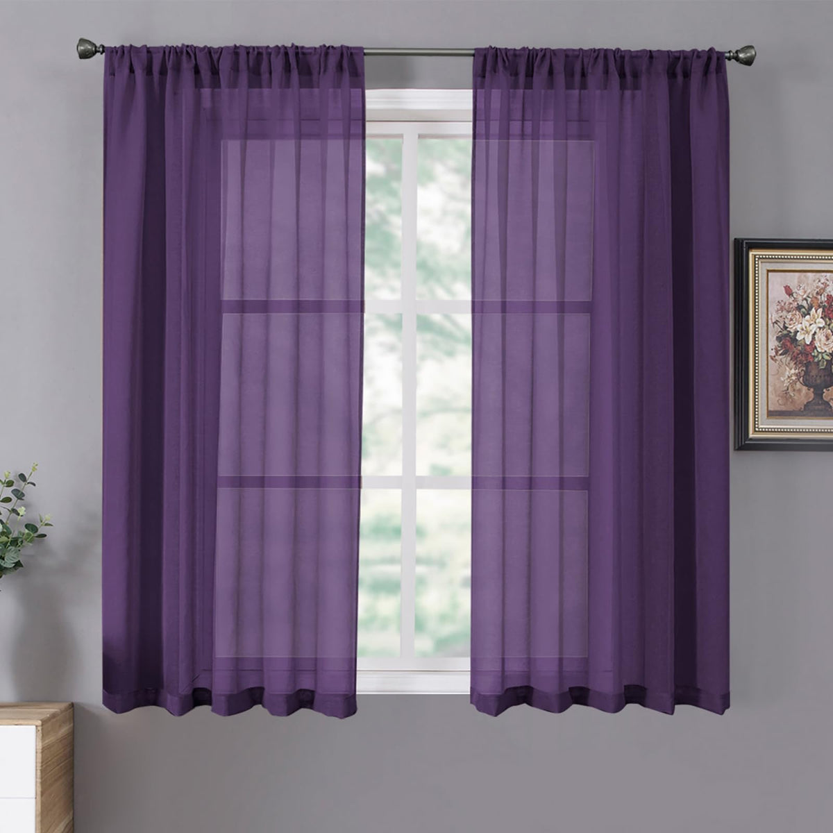 Tollpiz Sheer Curtains Linen Textured Bedroom Curtain Sheers Light Filtering Rod Pocket Voile Curtains for Living Room, 54 x 63 inches Long, White, Set of 2 Panels