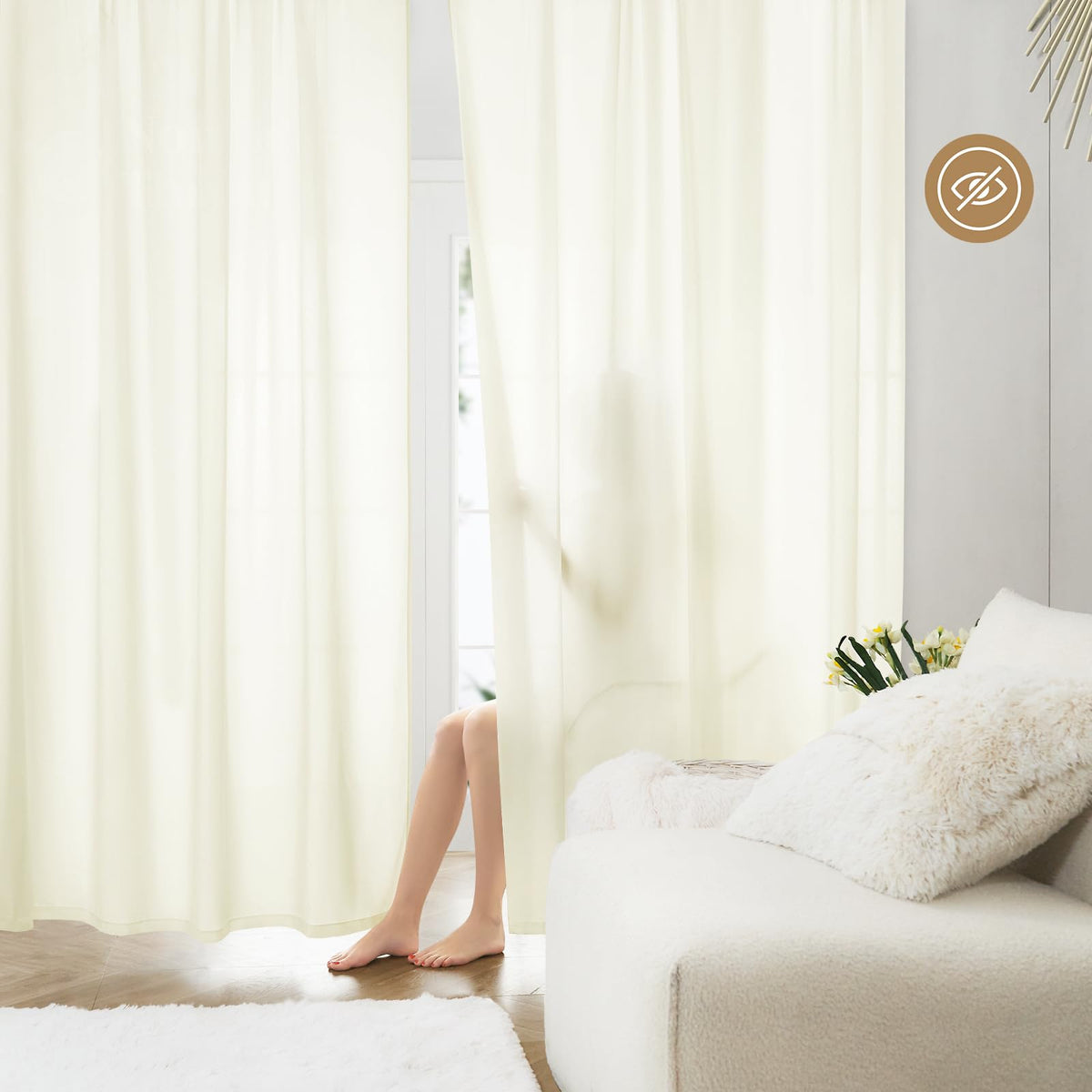 HOMEIDEAS Non-See-Through White Privacy Sheer Curtains, 52 X 96 Inches Long