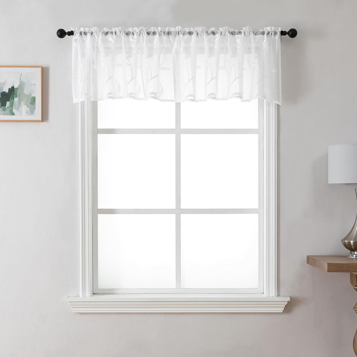 VISIONTEX Sheer Curtains Boho Leaf Floral Embroidered Cream Beige 54Wx84L