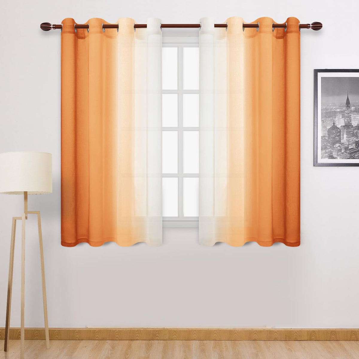 DWCN Blue Linen Ombre Sheer Curtains - Semi Voile Gradient Grommet Top Curtains for Bedroom and Living Room, Set of 2 Window Curtain Panels, 52 x 84 Inches Long, Denim Blue