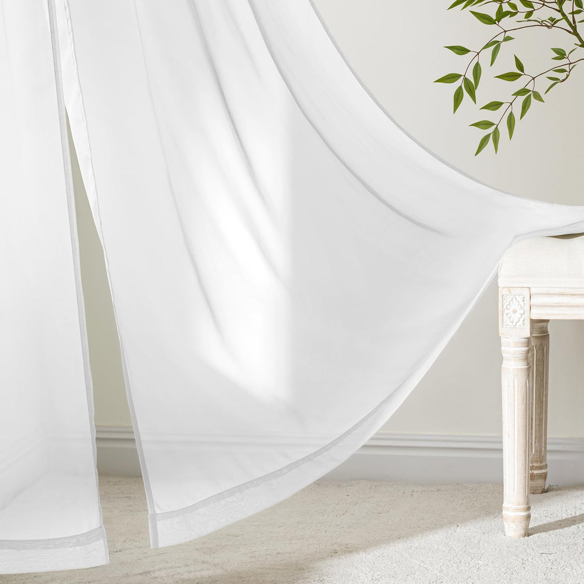 MIULEE White Sheer Curtains 84 Inches Long 4 Panels 42 x 84 Inches