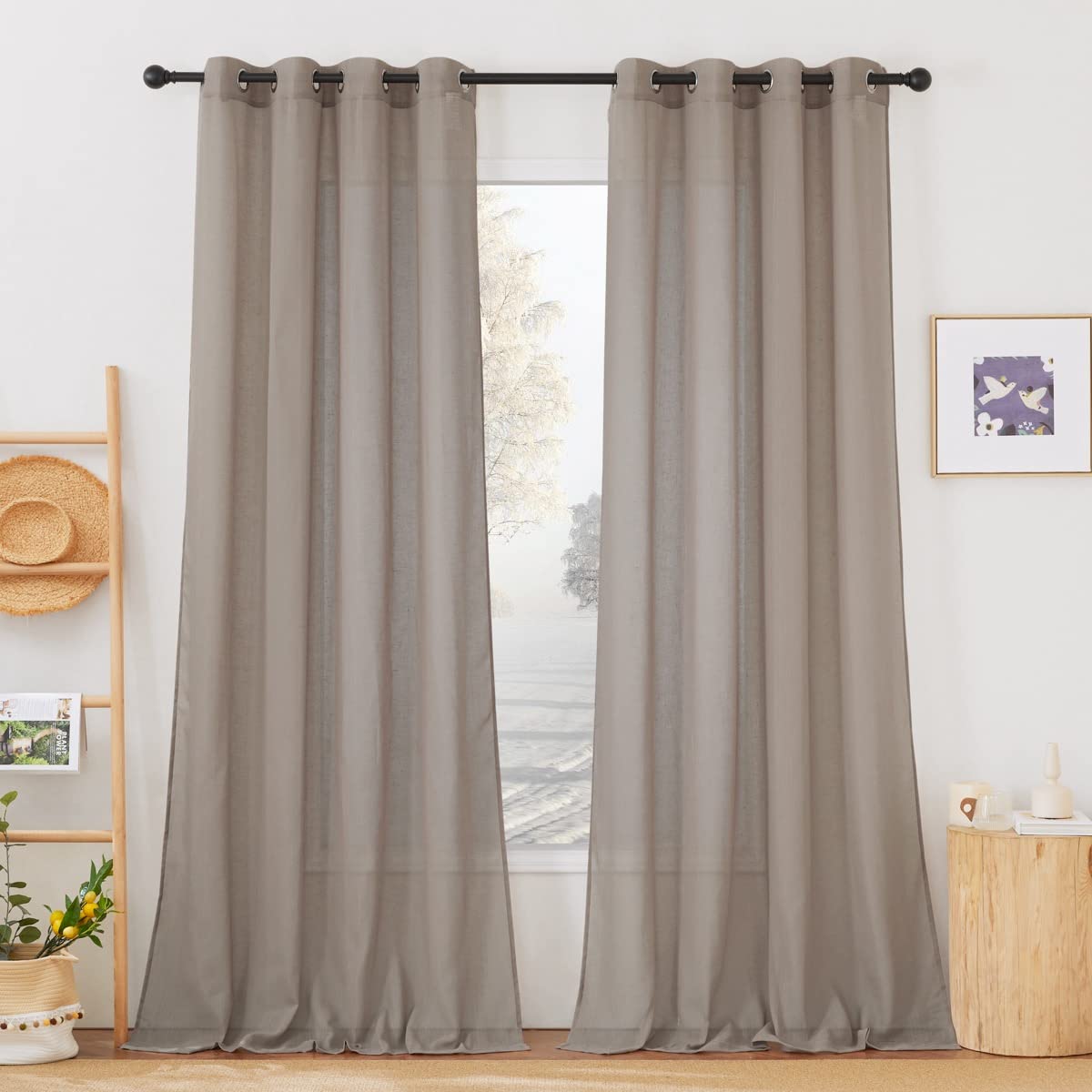 NICETOWN White Sheer Linen Curtains 84 Inch Length 2 Panels Set, W52xL84