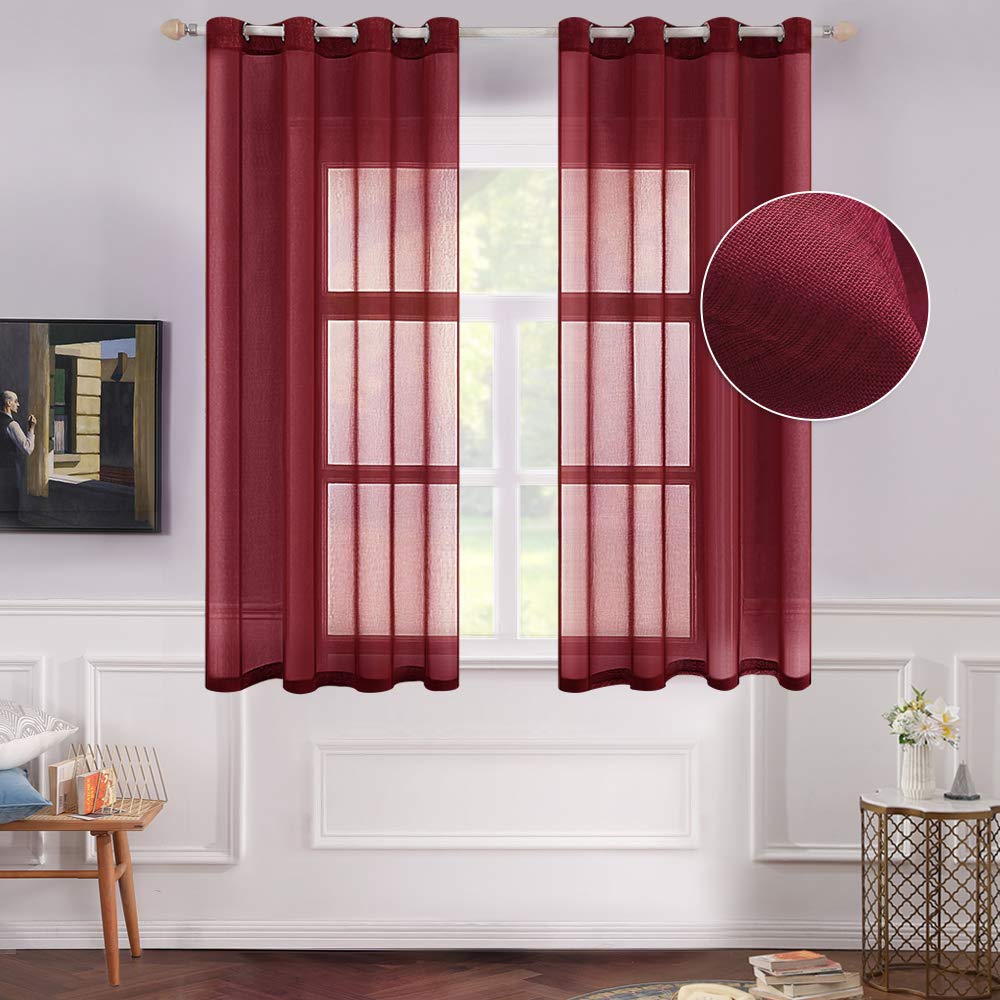 MIULEE Ivory Sheer Curtains Linen Textured Panels 54X84 Inches