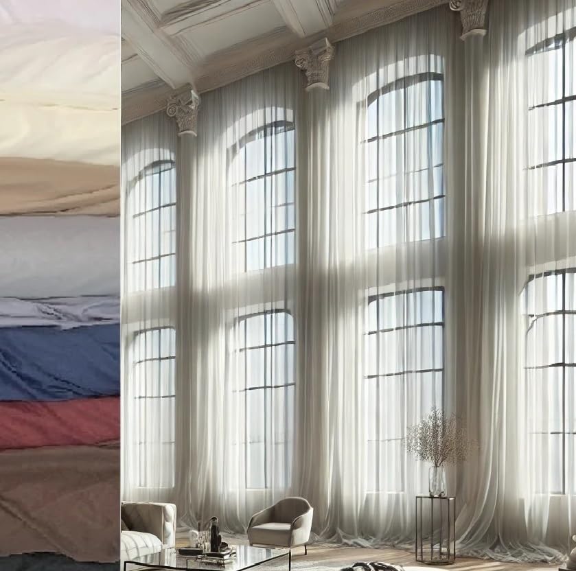 Ikiriska Extra Long Sheer Voile Curtain Sheer Voile with Pocket top (1 Panel) Custom Made (White, 9 ft)
