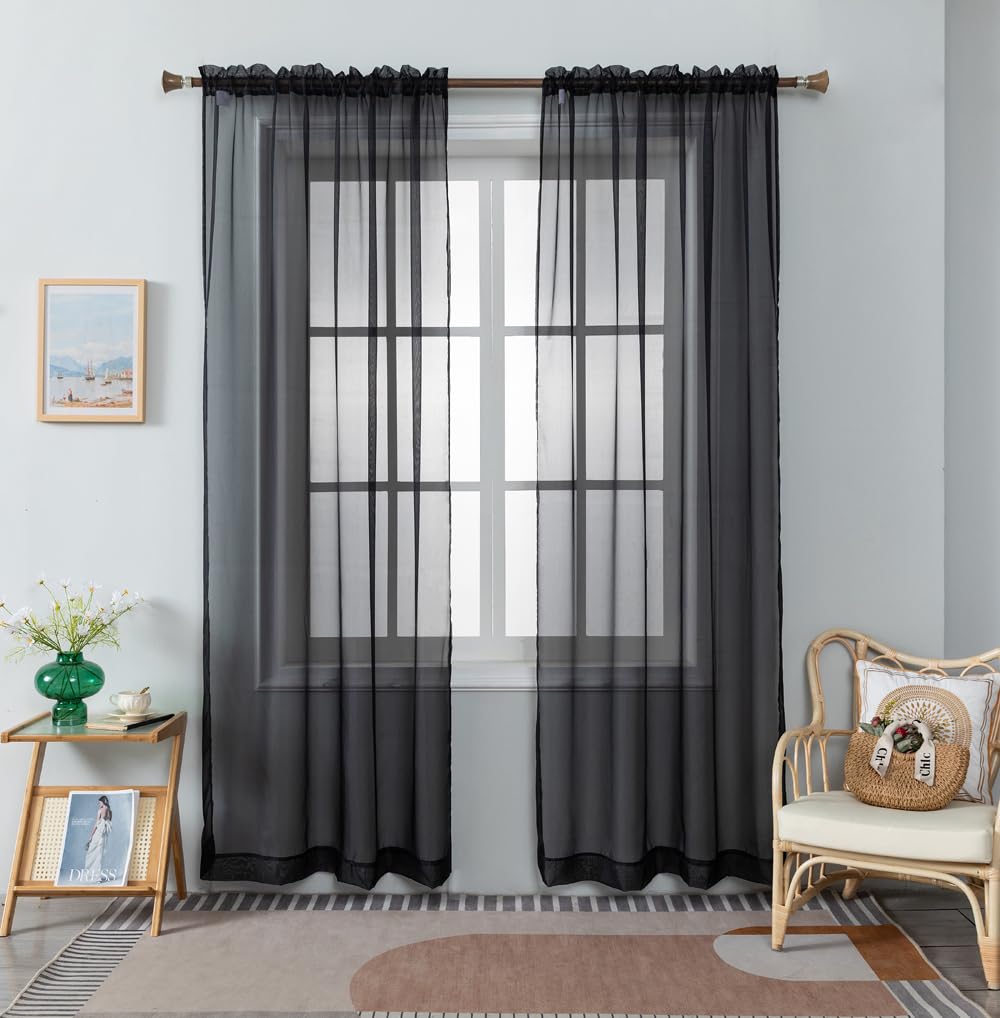 WPM Yellow Color Sheer Curtains 58" Wide x 84" Long 2 Panels Livingroom Window Treatment Rod Pocket Sheer Voile for Bedroom, Kitchen, Children Room Fully Stitched and Hemmed