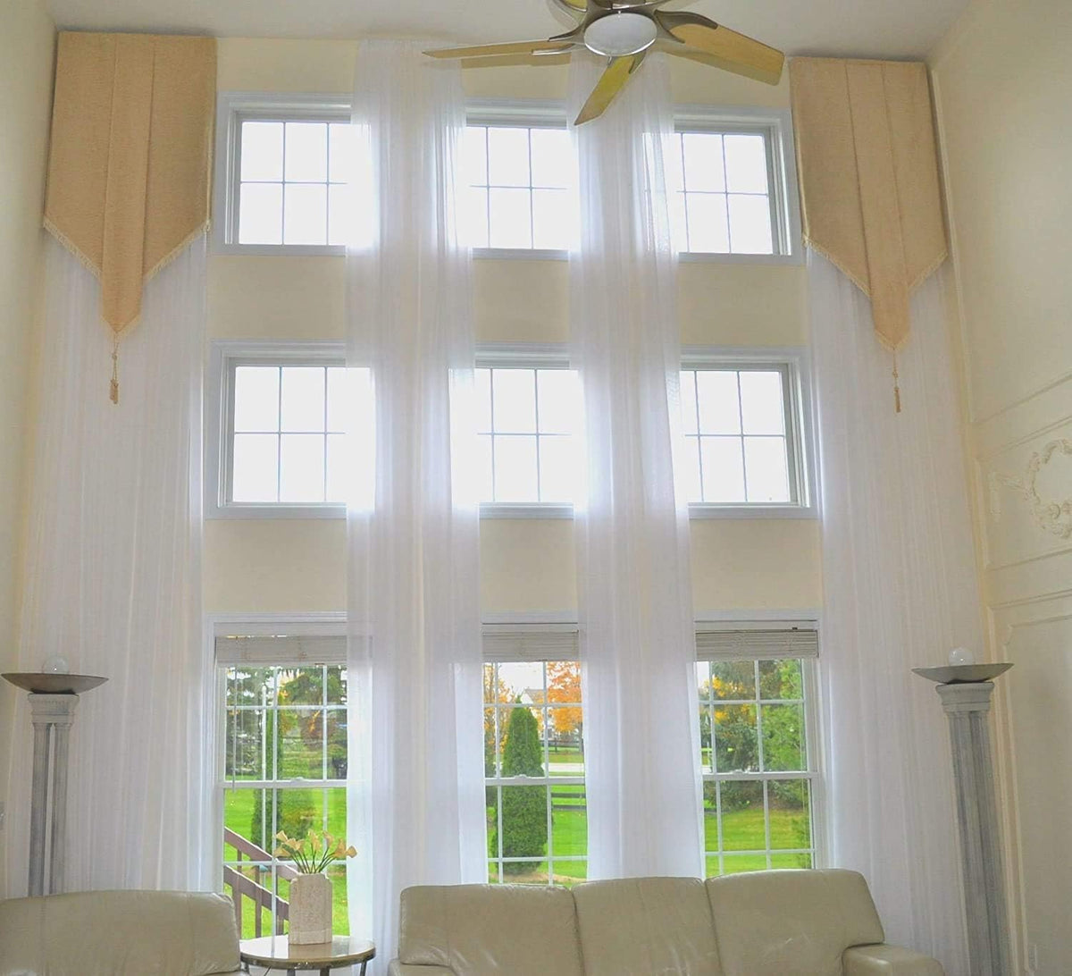 Ikiriska Extra Long Sheer Voile Curtain Sheer Voile with Pocket top (1 Panel) Custom Made (White, 9 ft)