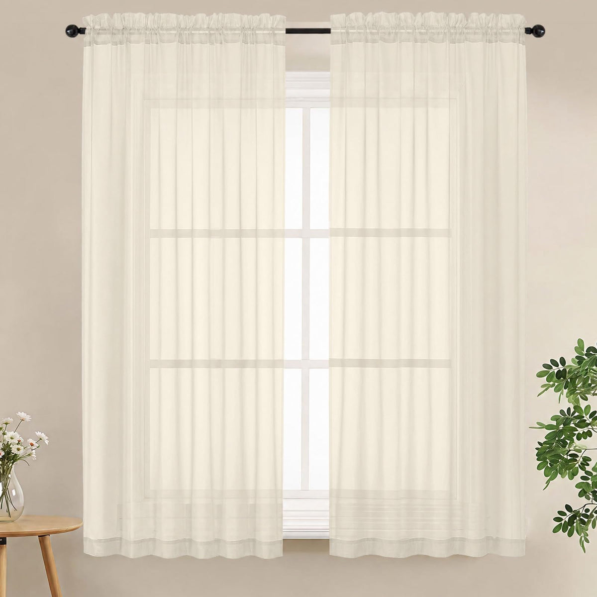 LIVEKID White Sheer Curtains 84 Inches Long 2 Panels - Light Filtering Breathable Voile Textured Sheer Curtains for Bedroom/Living Room, Rod Pocket Soft Elagant & Airy Solid Drapes, W42 x L84
