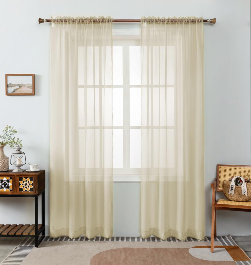 WPM Yellow Color Sheer Curtains 58" Wide x 84" Long 2 Panels Livingroom Window Treatment Rod Pocket Sheer Voile for Bedroom, Kitchen, Children Room Fully Stitched and Hemmed
