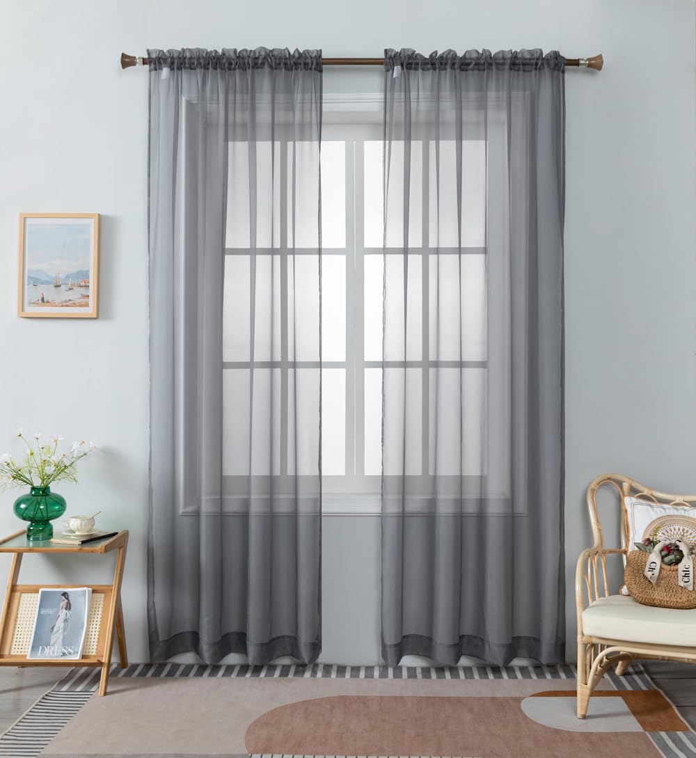 WPM Yellow Color Sheer Curtains 58" Wide x 84" Long 2 Panels Livingroom Window Treatment Rod Pocket Sheer Voile for Bedroom, Kitchen, Children Room Fully Stitched and Hemmed