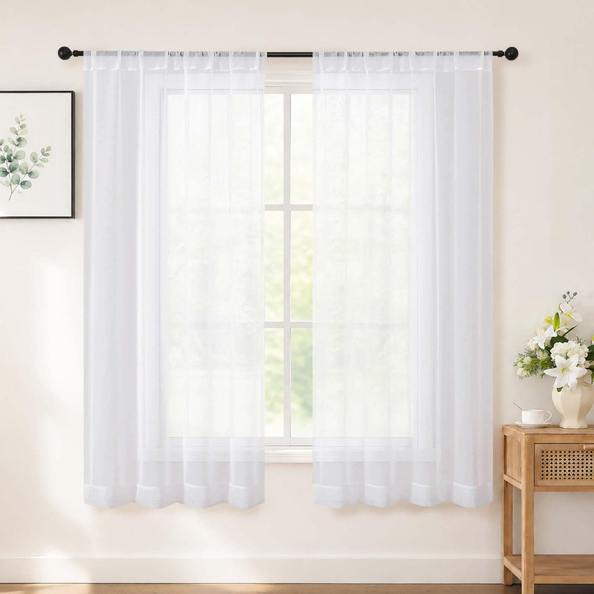 Chyhomenyc White Sheer Curtains 84 inch Long for Living Room, 2 Panels