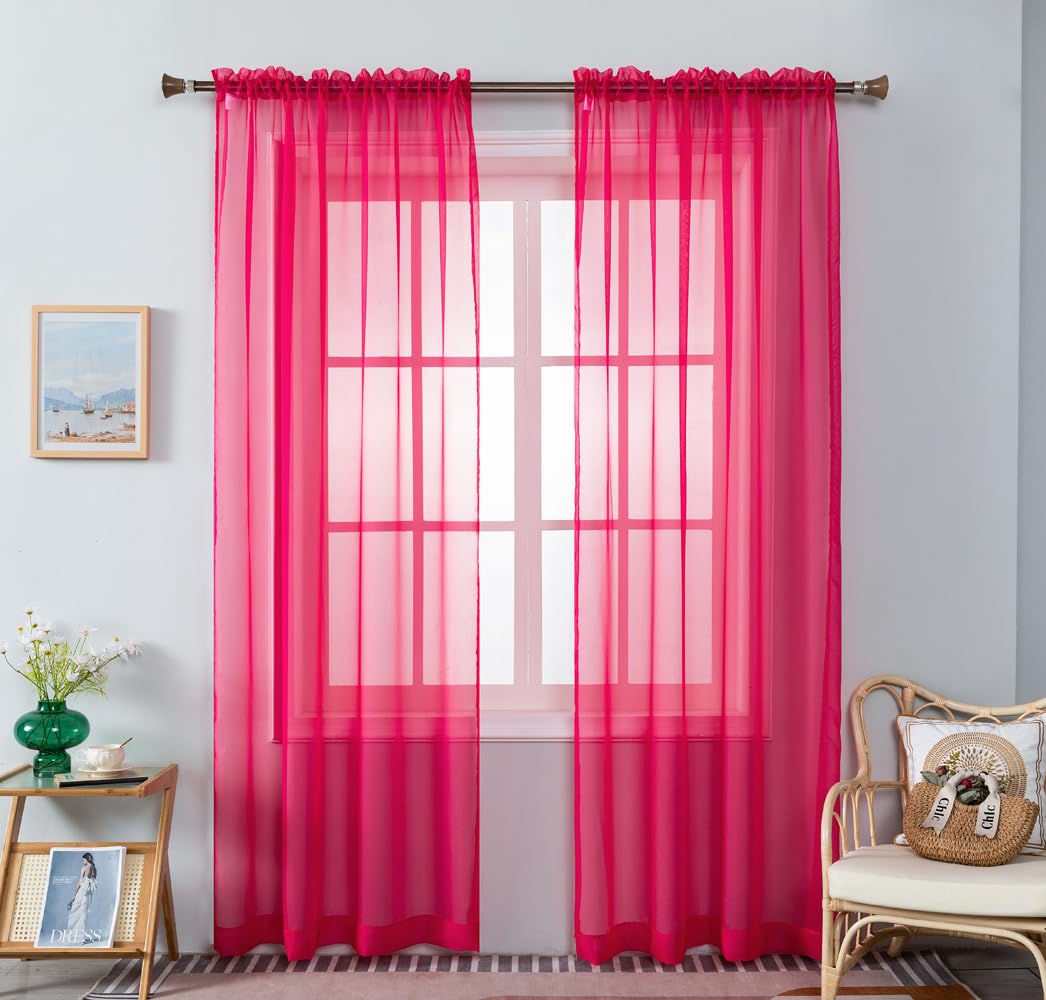 WPM Yellow Color Sheer Curtains 58" Wide x 84" Long 2 Panels Livingroom Window Treatment Rod Pocket Sheer Voile for Bedroom, Kitchen, Children Room Fully Stitched and Hemmed