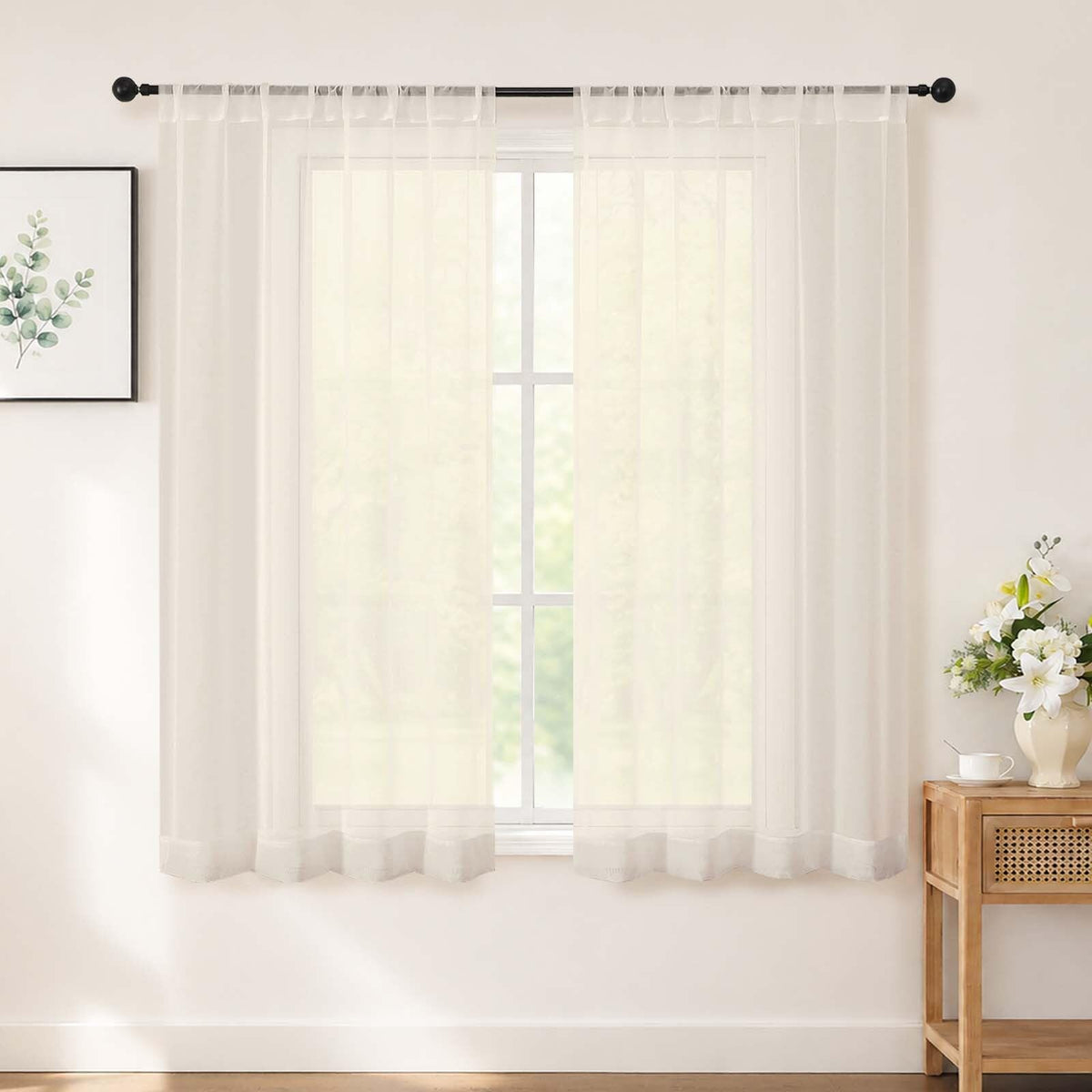 Chyhomenyc White Sheer Curtains 84 inch Long for Living Room, 2 Panels