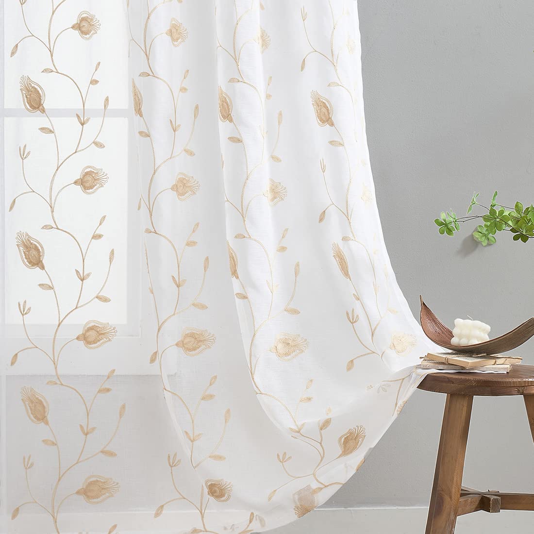 MYSTIC-HOME Sheer Curtains White 63 Inch Length, Rod Pocket Voile Drapes for Living Room, Bedroom, Window Treatments Semi Crinkle Curtain Panels for Yard, Patio, Villa, Parlor, Set of 2, 52"x 63"