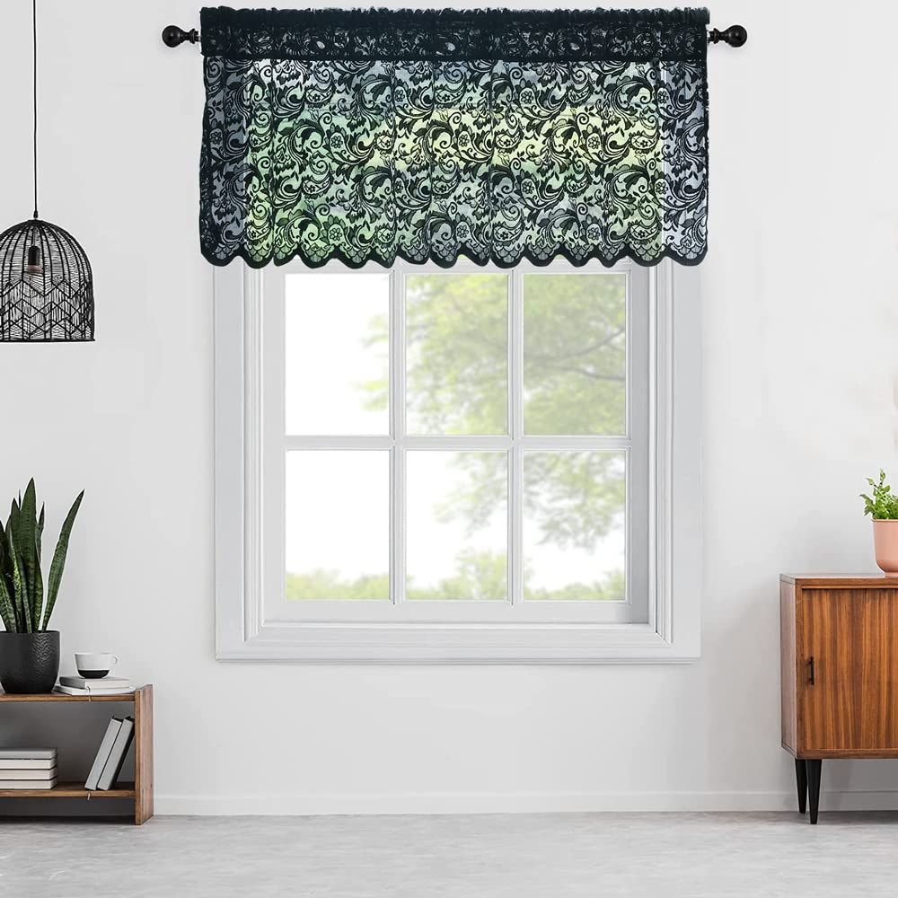 ALIGOGO Black Lace Curtains for Bedroom, Gothic Style, 52W x 63L Inch