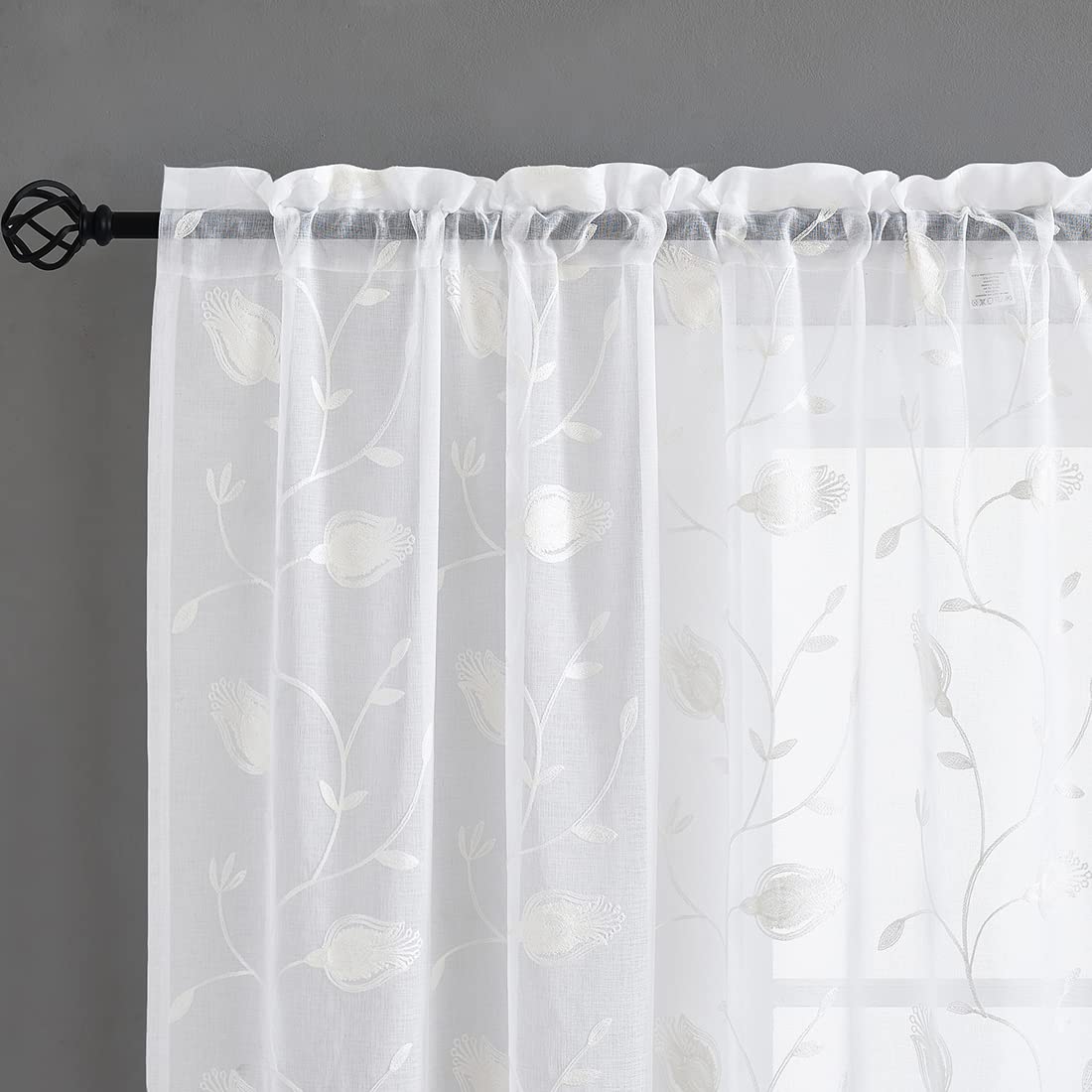 MYSTIC-HOME Sheer Curtains White 63 Inch Length, Rod Pocket Voile Drapes for Living Room, Bedroom, Window Treatments Semi Crinkle Curtain Panels for Yard, Patio, Villa, Parlor, Set of 2, 52"x 63"