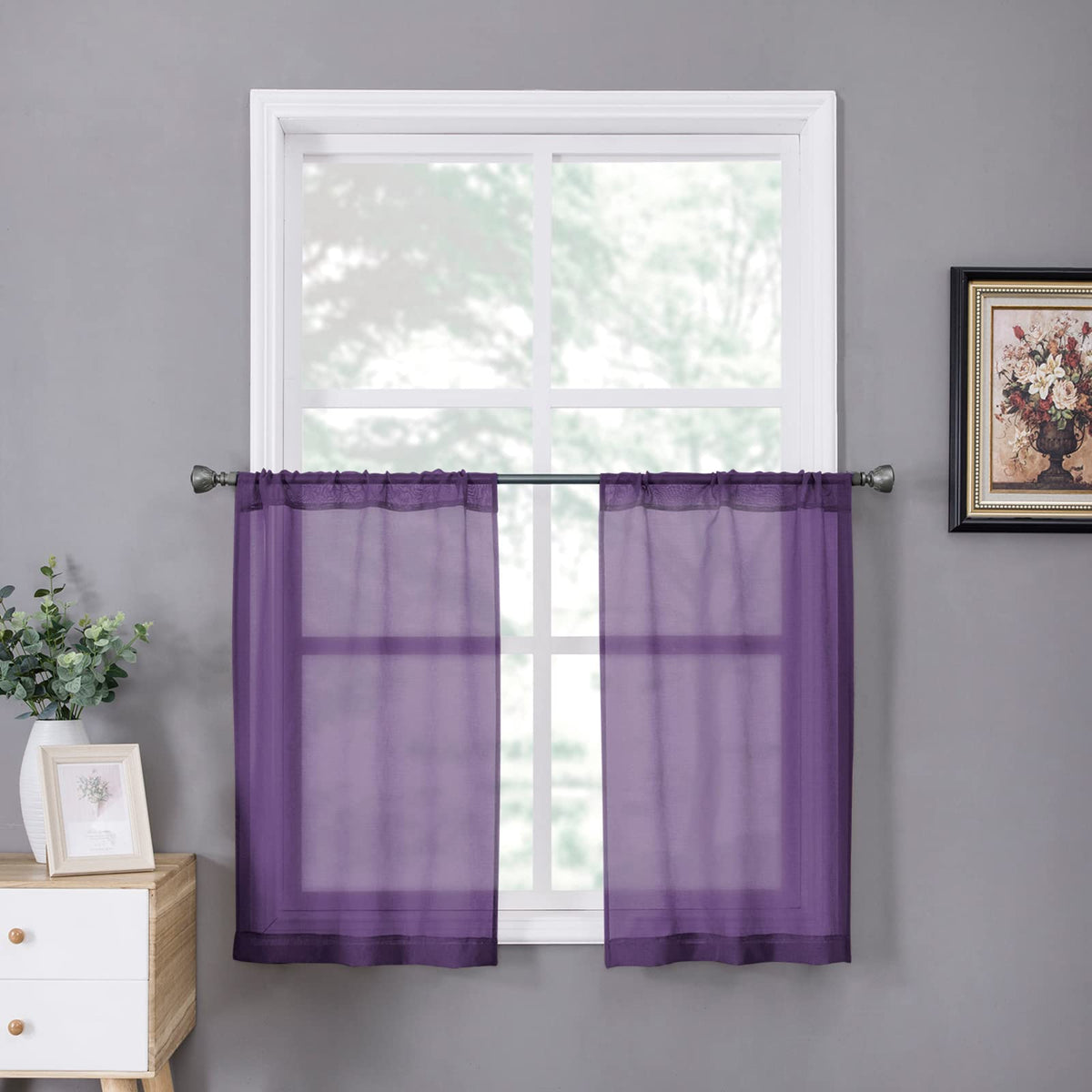 Tollpiz Sheer Curtains Linen Textured Bedroom Curtain Sheers Light Filtering Rod Pocket Voile Curtains for Living Room, 54 x 63 inches Long, White, Set of 2 Panels