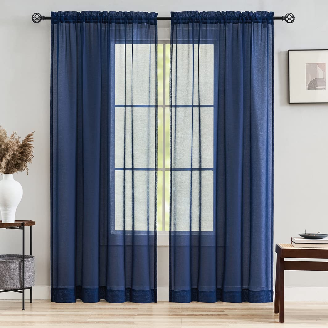 MYSTIC-HOME Sheer Curtains White 63 Inch Length, Rod Pocket Voile Drapes for Living Room, Bedroom, Window Treatments Semi Crinkle Curtain Panels for Yard, Patio, Villa, Parlor, Set of 2, 52"x 63"