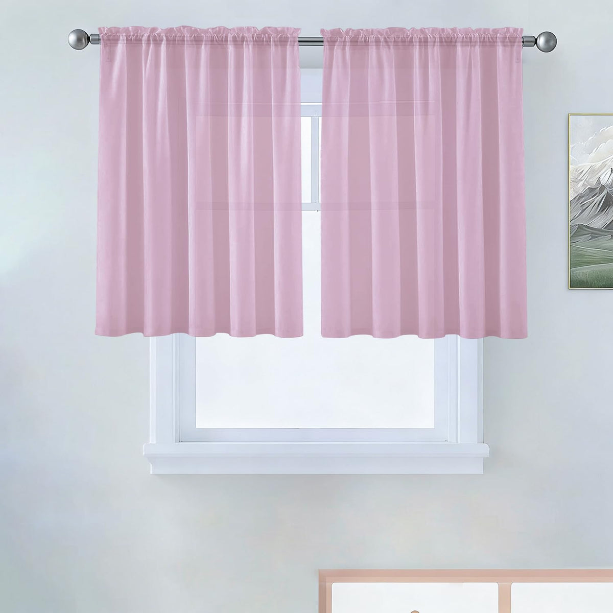SpaceDresser Basic Rod Pocket Sheer Voile Window Curtain Panels White 1 Pair 2 Panels 52 Width 84 Inch Long for Kitchen Bedroom Children Living Room Yard(White,52 W x 84 L)