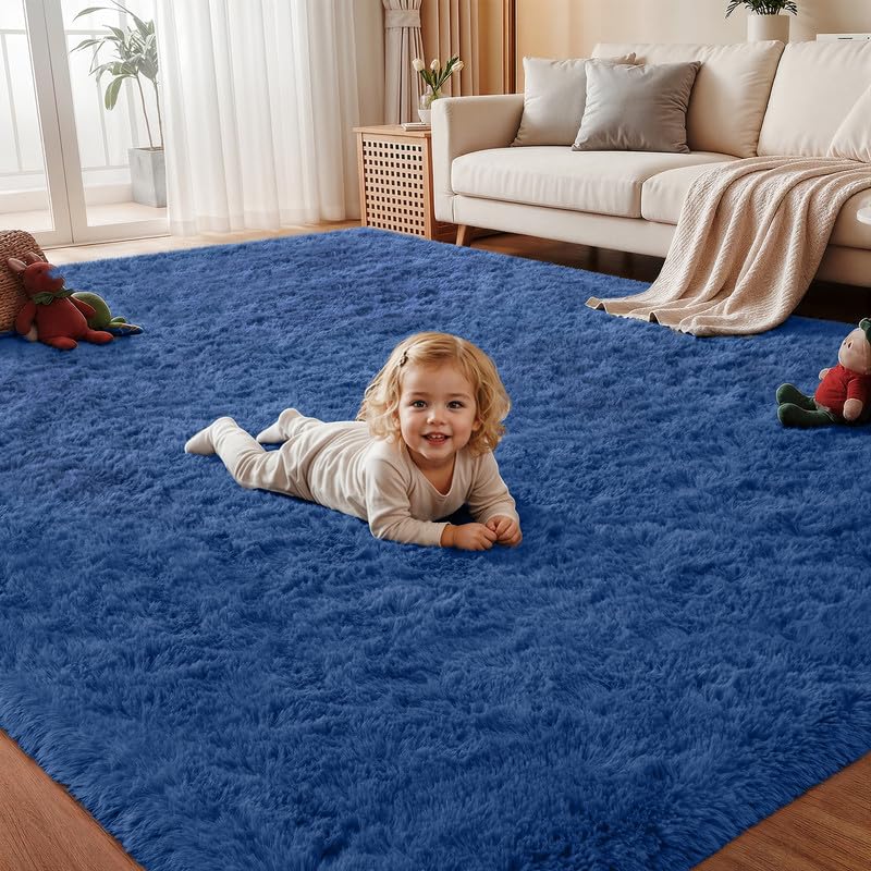 5x7 Area Rug Living Room: Bedroom Fluffy Shag Fuzzy Carpet Black