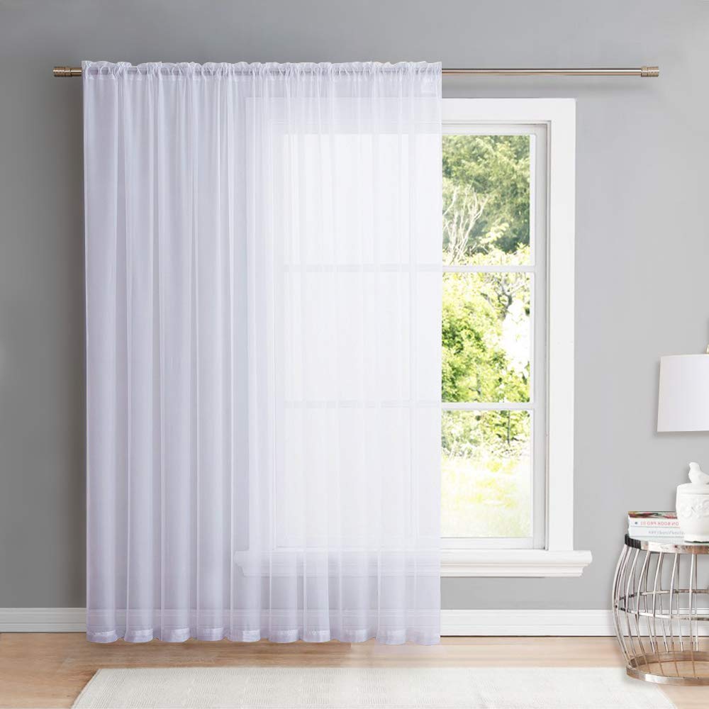 NICETOWN Sheer Curtain for Sliding Door - Extra Width & Length Solid Voile Window Drape Panel for Patio/Living Room (1 Piece, W100 x L108, White)