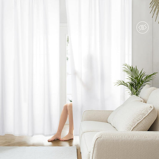 HOMEIDEAS Non-See-Through White Privacy Sheer Curtains, 52 X 96 Inches Long