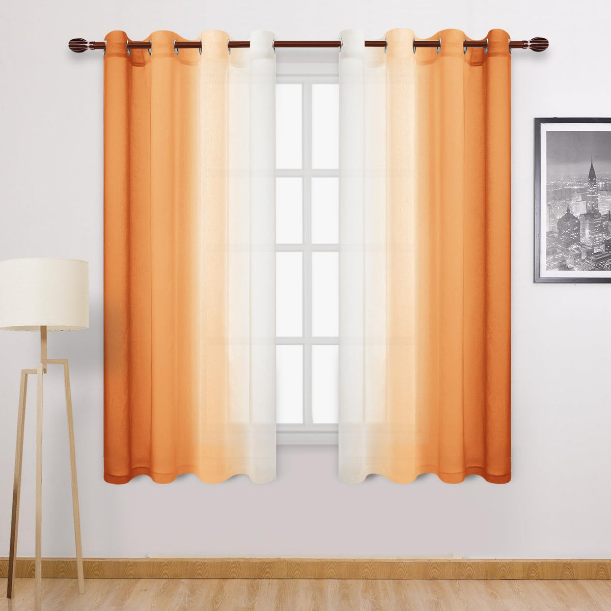 DWCN Blue Linen Ombre Sheer Curtains - Semi Voile Gradient Grommet Top Curtains for Bedroom and Living Room, Set of 2 Window Curtain Panels, 52 x 84 Inches Long, Denim Blue
