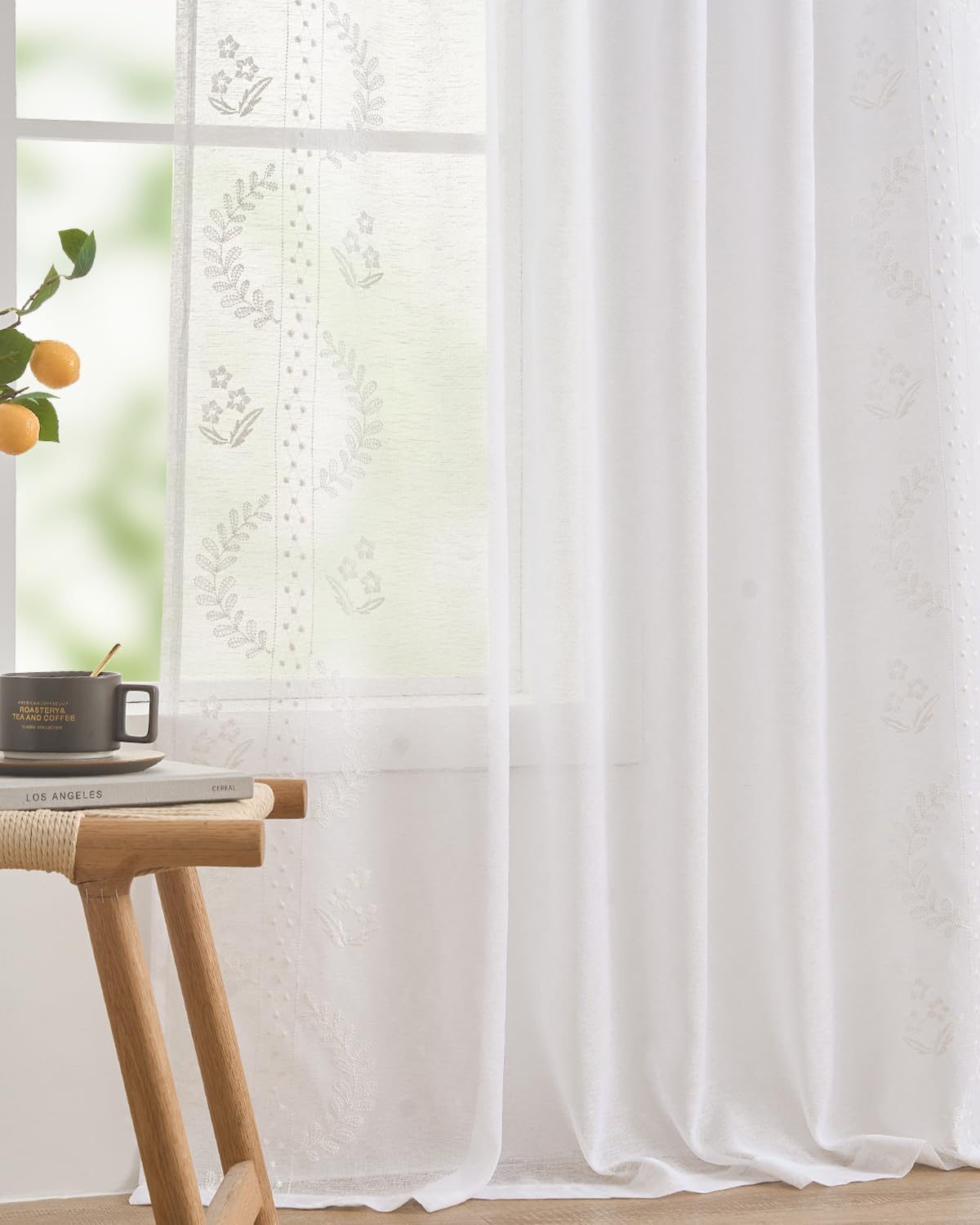 jinchan Floral Sheer Curtains, Back Tab 50x84 Inch, 2 Panels Green