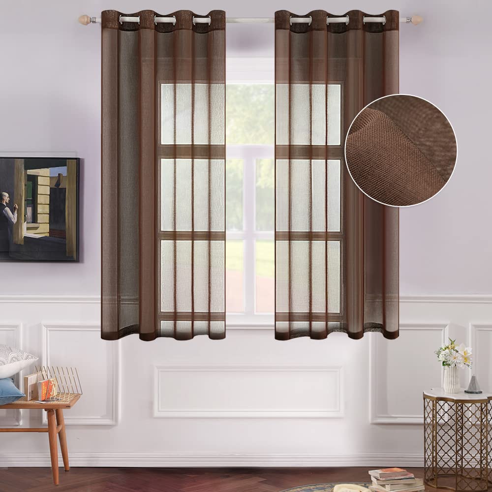 MIULEE Ivory Sheer Curtains Linen Textured Panels 54X84 Inches