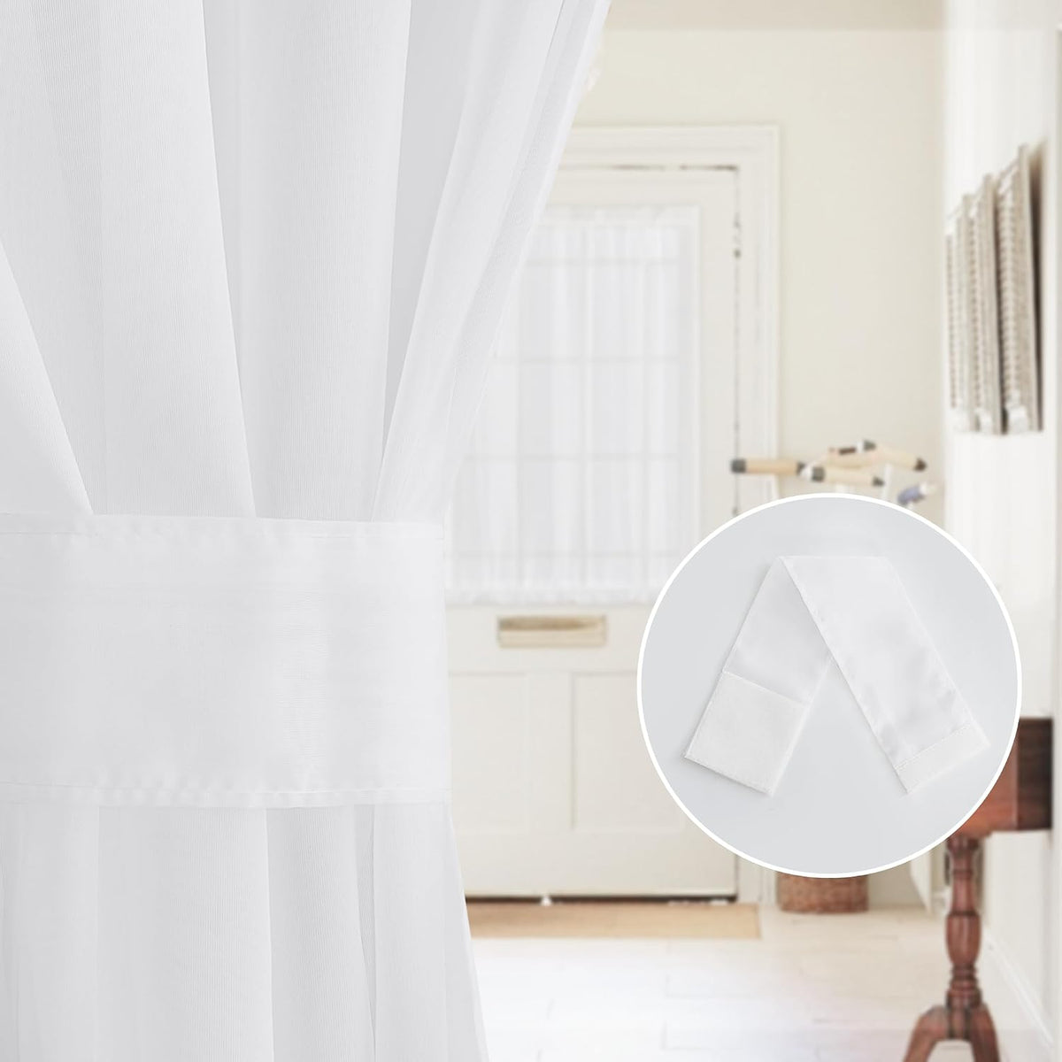 NICETOWN White 2 Panels French Door Curtains for Front Back Window Cover