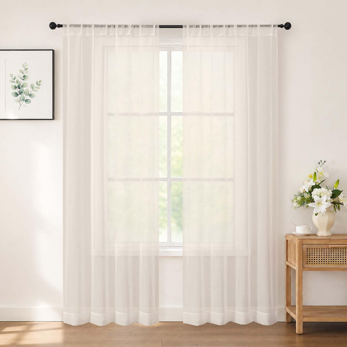 Chyhomenyc White Sheer Curtains 84 inch Long for Living Room, 2 Panels