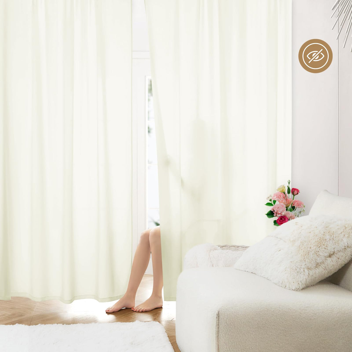 HOMEIDEAS Non-See-Through White Privacy Sheer Curtains, 52 X 96 Inches Long