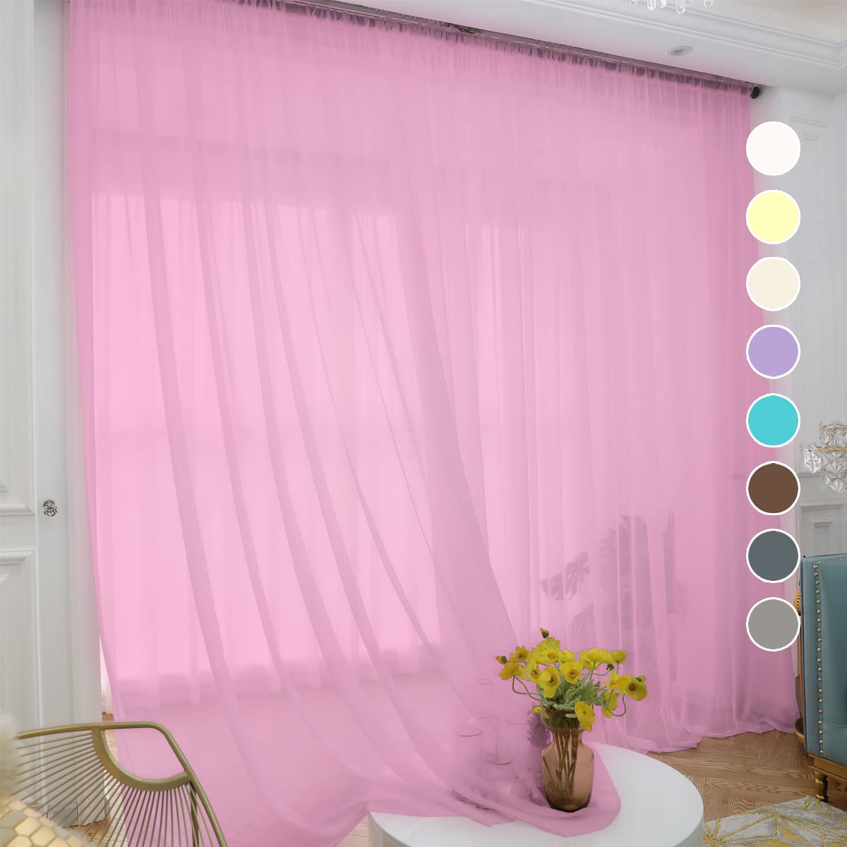 ABCHOME White Sheer Curtains 84 Inches Long 2 Panels,Rod Pocket Voile Semi Sheer Window Curtains for Kitchen, Bedroom and Living Room(White, 52 W x 84 L)