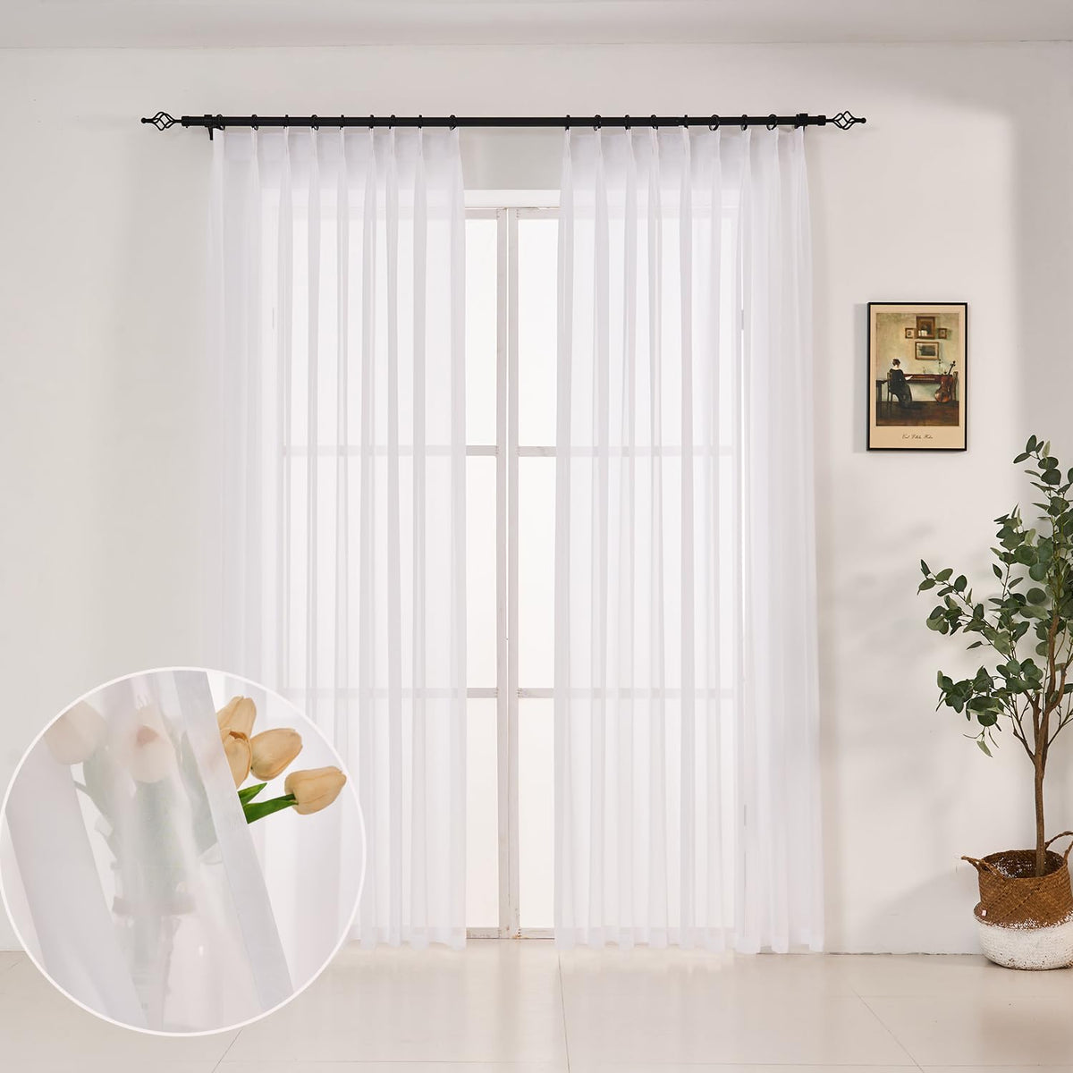 Sheer Curtains 120 inch Length for Living Room, 1 Panel, 52" W x 120" L