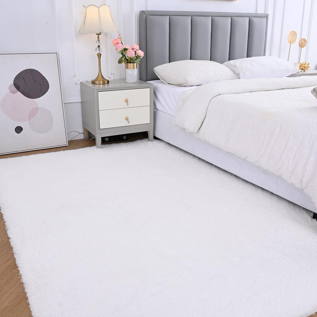 Fluffy Area Rug for Bedroom 5x7 Grey - Soft Shag Dorm Decor Carpet