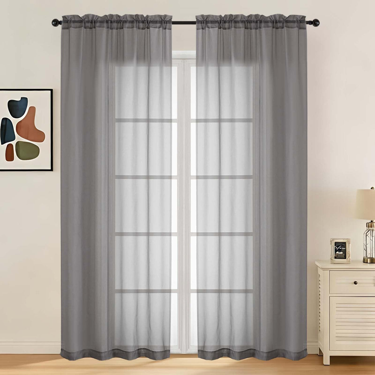 LIVEKID White Sheer Curtains 84 Inches Long 2 Panels - Light Filtering Breathable Voile Textured Sheer Curtains for Bedroom/Living Room, Rod Pocket Soft Elagant & Airy Solid Drapes, W42 x L84