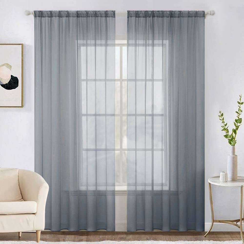 MIULEE 2 Panels White Sheer Curtains for Living Room 54 X 102 Inches