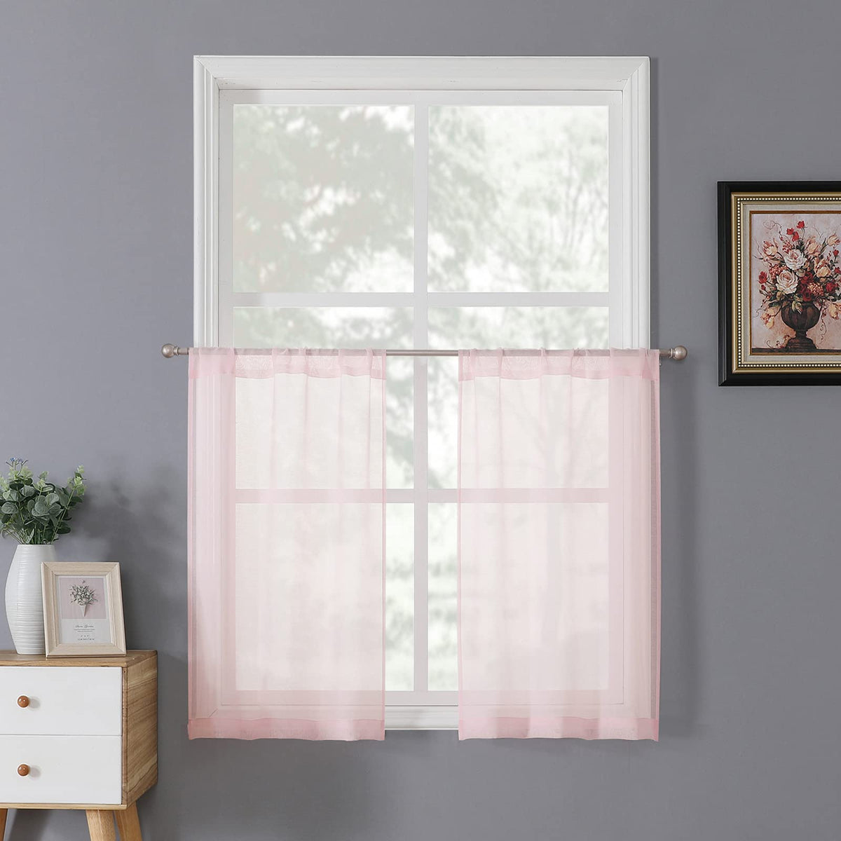 Tollpiz Sheer Curtains Linen Textured Bedroom Curtain Sheers Light Filtering Rod Pocket Voile Curtains for Living Room, 54 x 63 inches Long, White, Set of 2 Panels