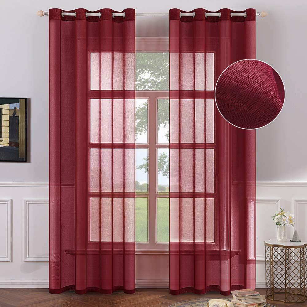 MIULEE Ivory Sheer Curtains Linen Textured Panels 54X84 Inches