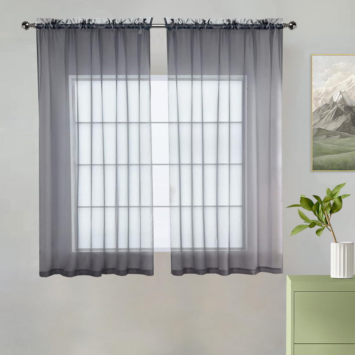 youleyar Solid Sheer Rod Pocket Curtain Voile Draperies 2 Panels White Beige Black Grey Coffee 52 Inch Width 84 Inch Long 1 Pair for Kitchen Bedroom Children Living Room Yard (Orange,52Wｘ84L)